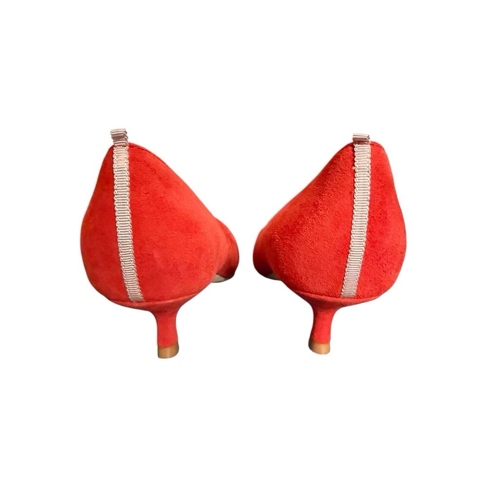 Boden Adelaide Kitten Heels EU 40 Red Suede Bow Coquette Preppy Pointed Toe - Picture 3 of 8